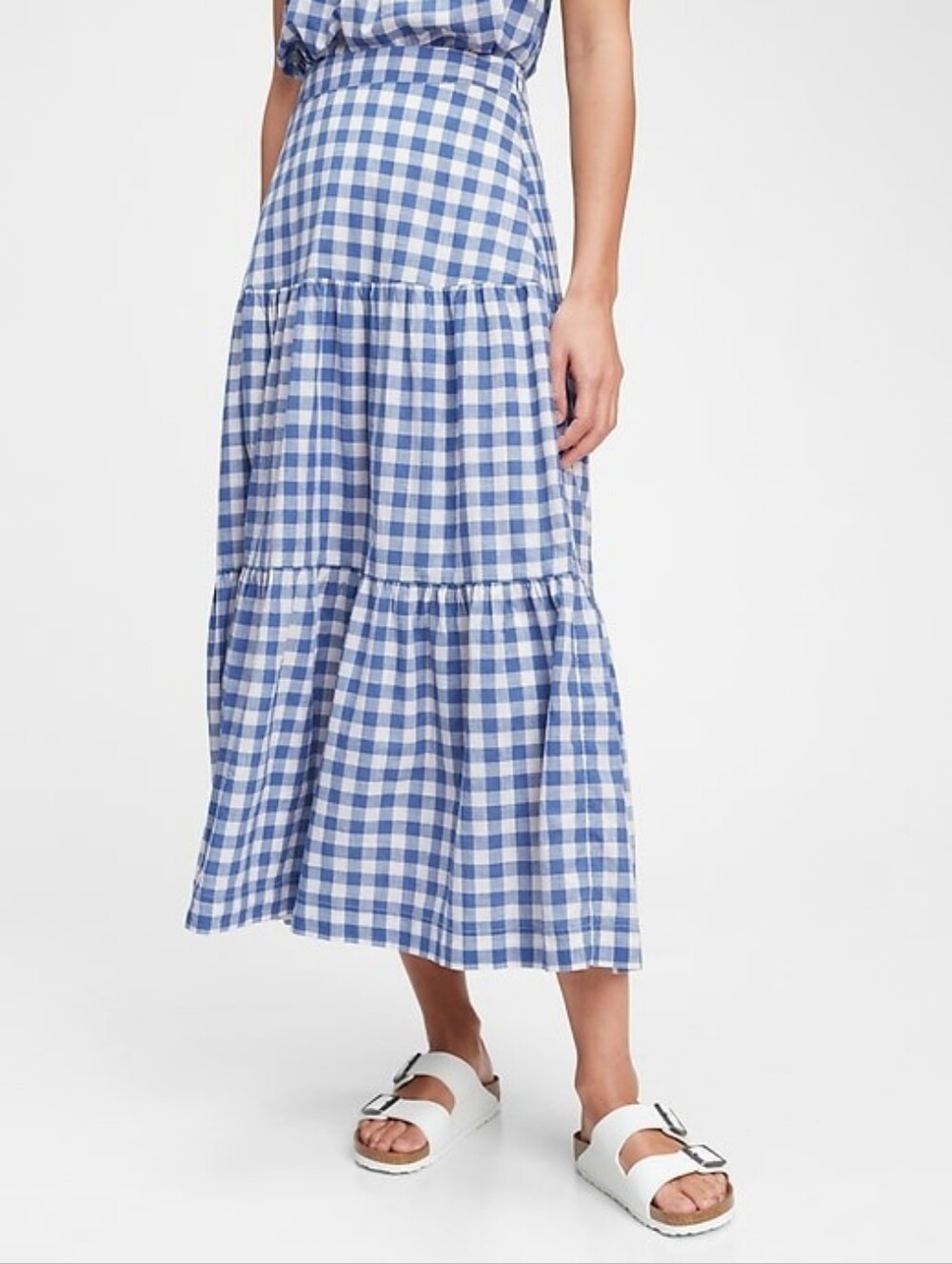GAP Blue and White Gingham Tiered Maxi Skirt Size 6 Tall